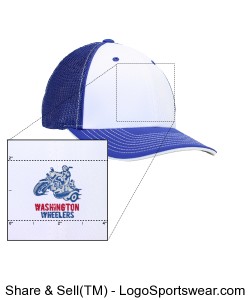 Blue and White Mesh Trucker Hat Design Zoom